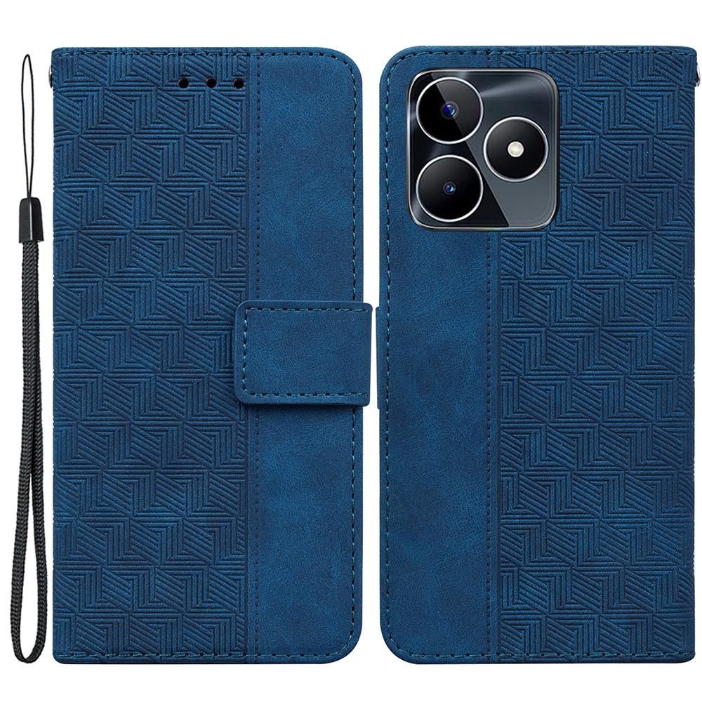 

For Realme C53 (Global)/C53 (India)/C51/Narzo N53 4G Geometry Imprinted Phone Shell PU Leather Wallet Stand Mobile Case Blue