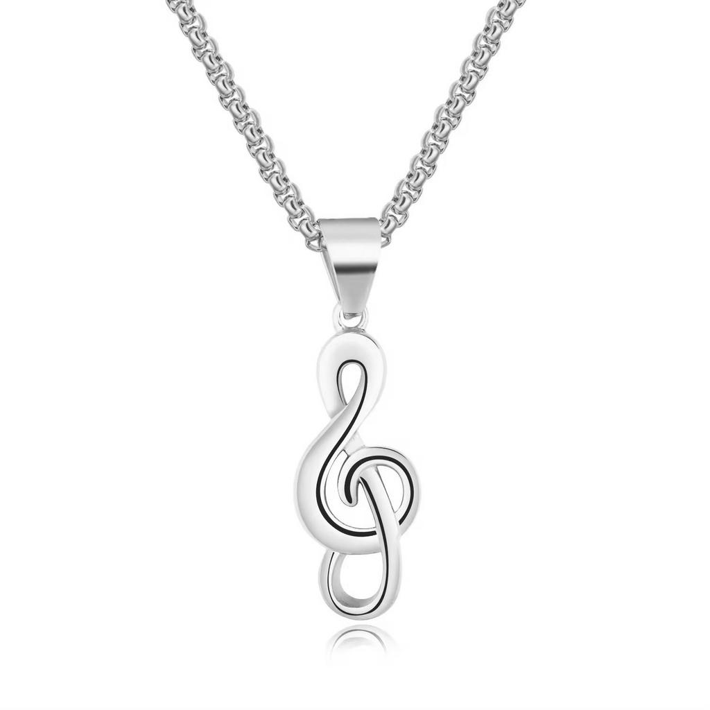 Fashion Titanium Steel Music Symbol Couple Necklace, Simple Creative Pop Music Note Pendant, Men'S Necklace