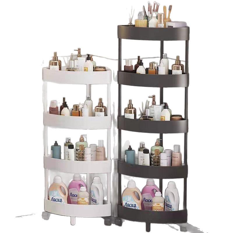 Compact Triangular Bathroom Storage Rack: Multi-Layer, Floor-Standing, Moveable Corner Organizer.