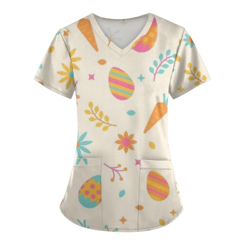 Women's Fashion  Printed Short Sleeve Overalls With Pocket Tops  Clothes