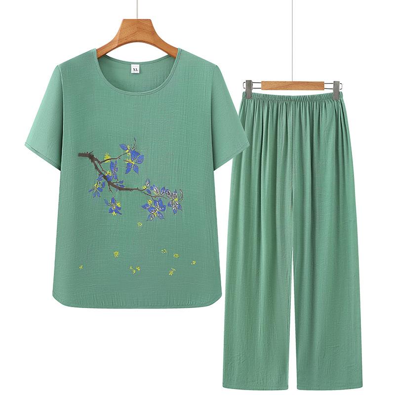 2026 Mid-aged & Elderly Women's Summer Short-sleeve Two-piece Set - Grandma Mom Pajama Top & Pants