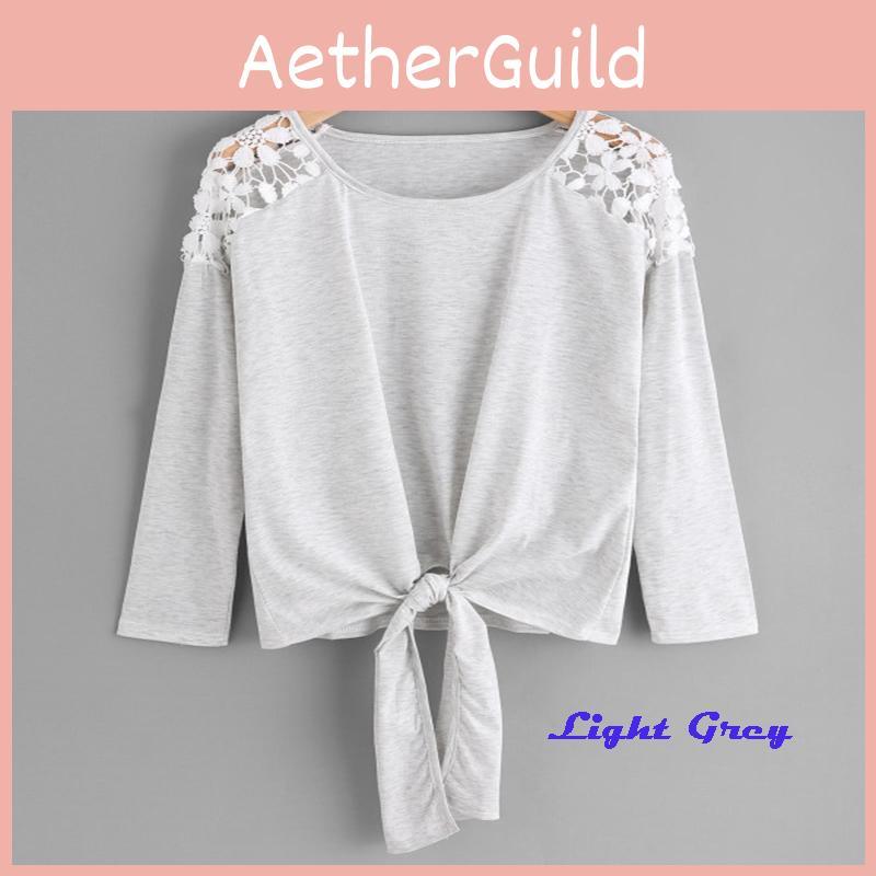 Timeless Design Cotton And Polyester Womens Lace Stitching Round Neck Top