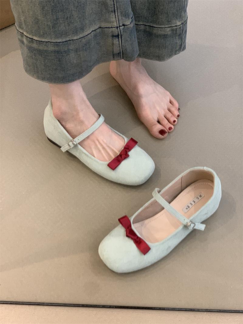

French Bow Round Head Ballet Shoes Fairy Summer Fairy Shoes Flat Gentle Evening Shoes Single Shoes 39 м ята зелений колір