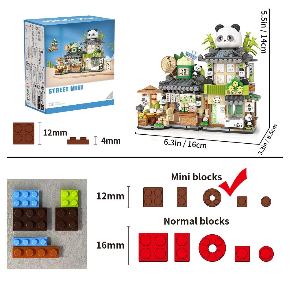 City Tea House Building Blocks Set Mini Bricks Openable Panda Construction Tea Shop Building Toys for Gift for Kids Adults