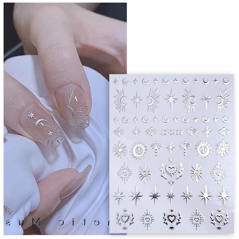 1Pc Bronzing Heart-Shaped Nail Stickers Gold And Silver Laser Butterfly Star Moon Glue Slider Diy Nail Accessories Decoration