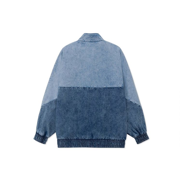 Li Ning Embroidered Logo Color Block Loose Denim Jacket Men Jackets Blue AFXR001-1