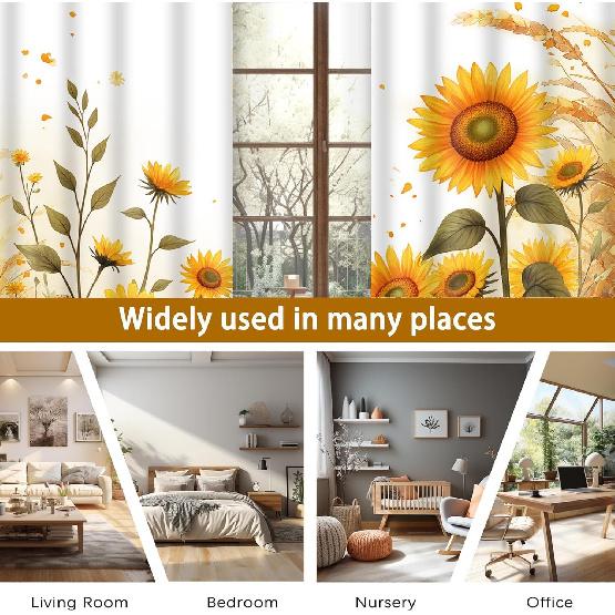 Sunflower Curta Floral Autumn Fall Yellow Sunflower Kitchen Curtain Summer Rustic Farmhouse Country Botanic Thanksgiving Boho Retro Blackout Drapes
