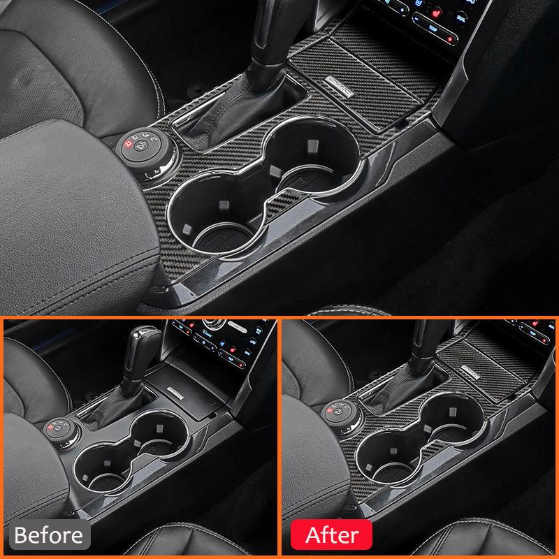 Kohlefaser Auto Mittelkonsole Schalthebel Becherhalter Panel Zierleiste Rahmen Modifikation Dekoration Aufkleber Für Ford Explore