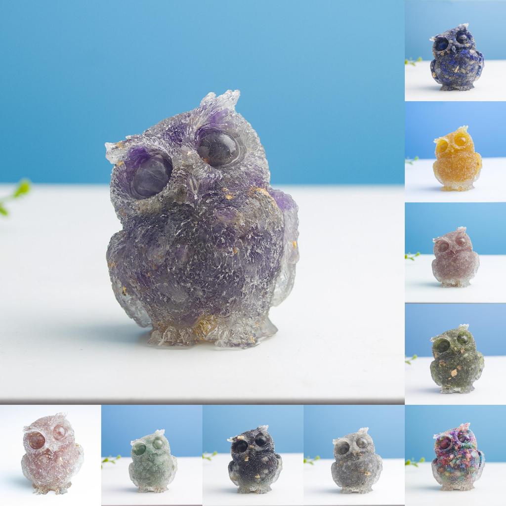 Natural Water Crystal Owl Resin Sculpture For Modern Home Decor And Office Space