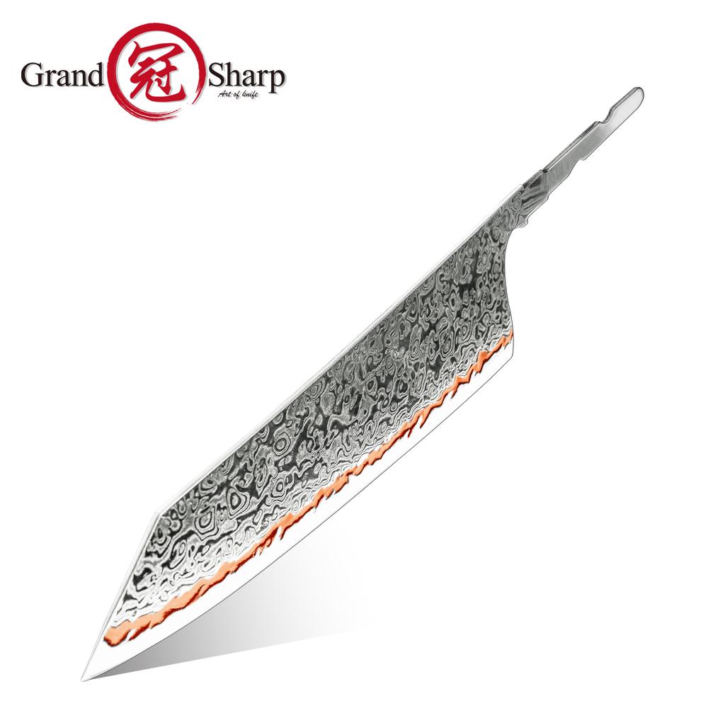 Grandsharp DIY Knife Blade 55 Layer Damascus 10Cr15CoMov Steel V-Grinding Edge DIY Knife Making Sharp Blade Without Handle