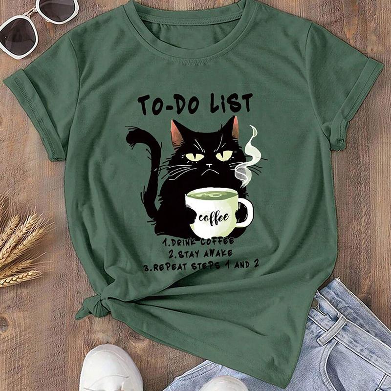 Fashion Women Funny Cat Print T Shirt Funny Casual O-neck Short Sleeves T-shirt Summer Female Tee Shirt