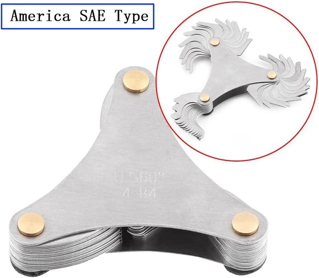 2 Pack Thread Pitch Gauge Stainless Steel Screw Pitch Measuring Tool One America SAE Type and One Metric & Inch Tape