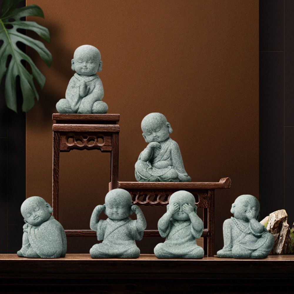 DIY Little Monk Ornament Chinese Style Buddha Statue Mini Bald Monk  Fish Pond Landscaping