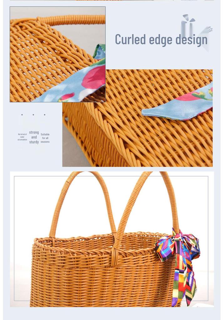 Rattan Picknicktasche - Handgeflochtener Korb zum Einkaufen und Aufbewahren im ländlichen Stil.