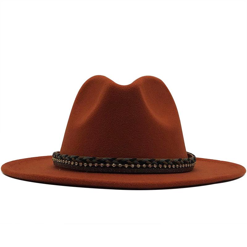 New Women Men Wool Fedora Hat With Leather Ribbon Gentleman Elegant Lady Winter Autumn Wide Brim Jazz Church Panama Sombrero Cap