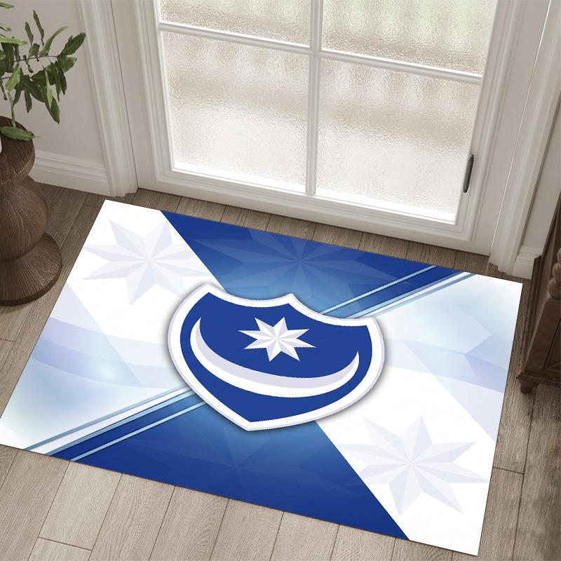 Portsmouth FC Design Kristall-Samt-Teppich Gemütlich Nicht?Rutschfester Teppich mit Aufdruck für Schlafzimmer Wohnzimmer Eingang