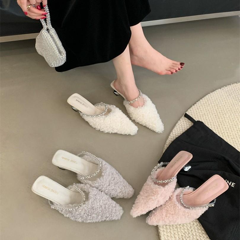 Velvet Beanie Shoes Lamb Wool Shoes Women's Autumn and Winter New Pearl Fairy Wind Warm New Single Shoes