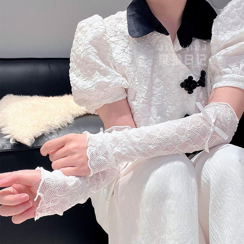 Summer Thin White Long Style Gloves Lace 2025 New Arrival Oversleeves Sun-Proof All-Matching Ballet Style Concealer Oversleeves Lolita