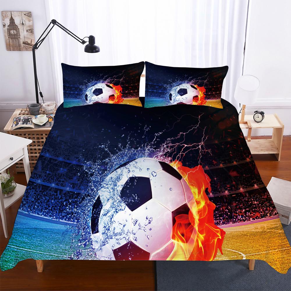 Microfiber Fabric Beddings Soccer Duvet Cover Sets For Boy Print Football Comforter Bedding Sets Three Piece Set Men Bedclothes