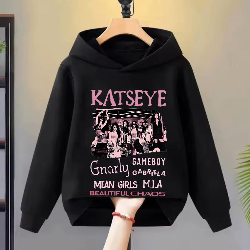 Dívčí skupina Katseye Grafické mikiny s kapucí pro chlapce a dívky Mikiny s kapucí pro batolata Dětské ležérní mikiny s potiskem idola Harajuku Sportovní oblečení