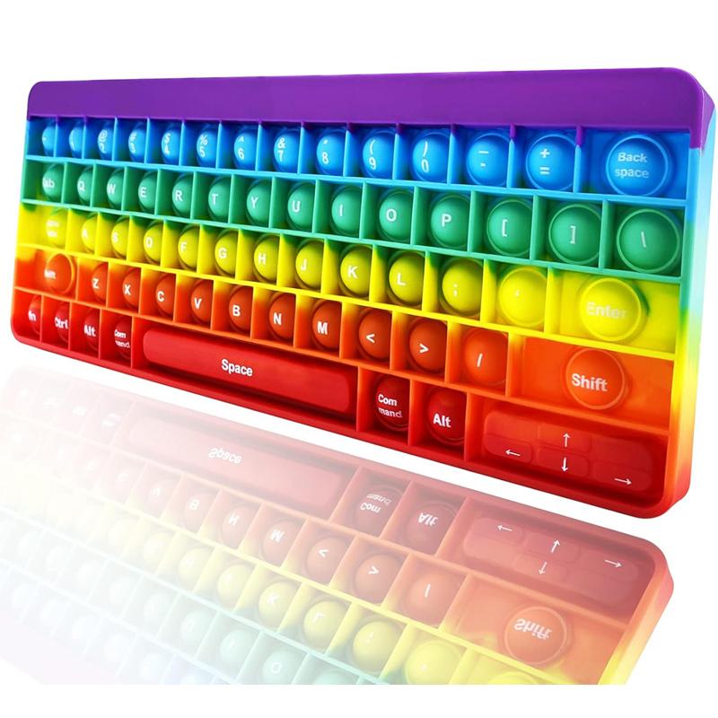 Keyboard Push Bubble Fidget Toy Rainbow Sensory Stress Reliever Squeeze Toys Anxiety Relief Decompression Gift for Kids Adults