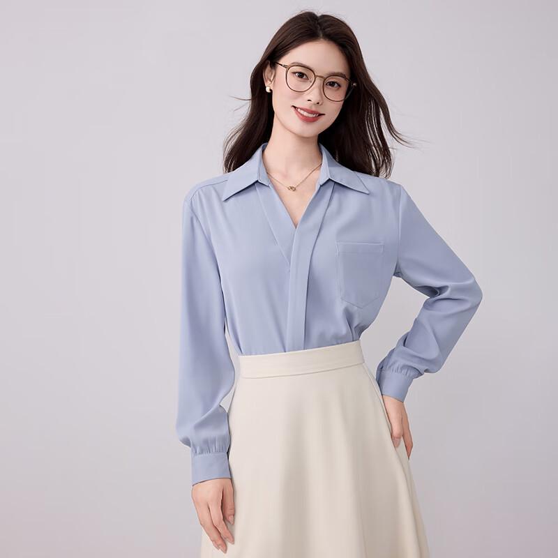 Women s V-Neck Long Sleeve Wrinkle-Free Professional Shirt S