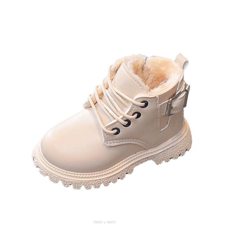 New Children's Fashion Boots Winter Thickened Boys Girls' Anti-Skid Warm Boots Side Zipper Solid Color Kids Casual Shoes I06191