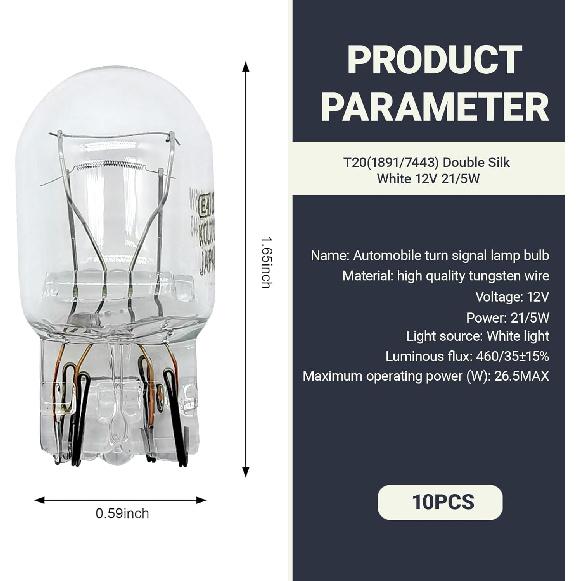 10 PCS Car T20 1891/7443 Brake Bulb, Waterproof Lamp Housing Double Filament Bulb, Miniature Light Reverse, Parking, Tail Light, Plug And Play,