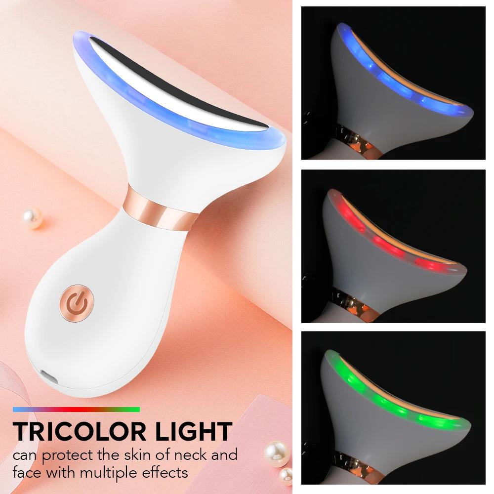 Neck Beauty Device EMS Heating Face Lifting Machine Double Chin Remover LED Anti Wrinkle Skin Tightening Facial Massager 3 Color