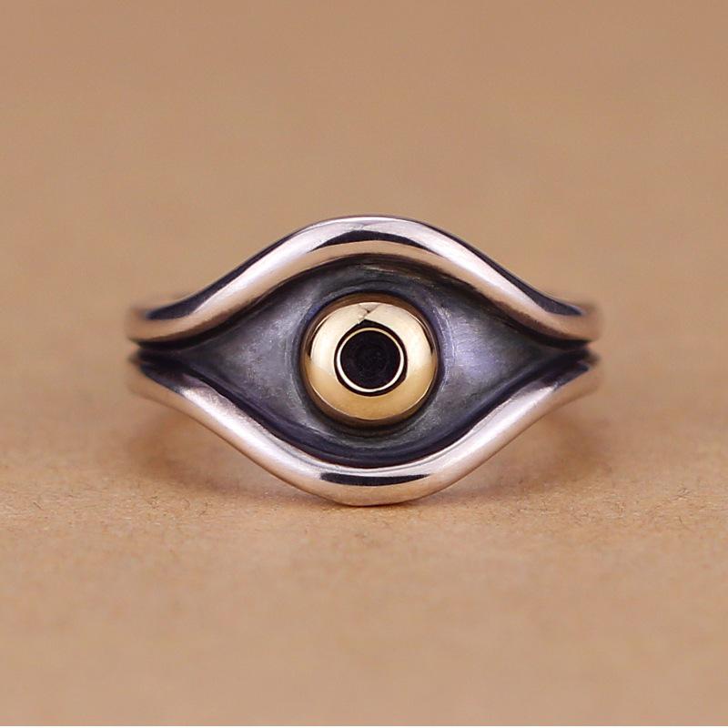 Yin Taifei Retro Men s Thai Silver All-Seeing Eye Ring with Aged Demon Eye Design Adjustable Opening