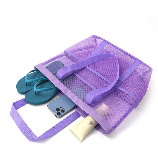 Netz-Strandtasche mit Reißverschluss, großes Fassungsvermögen, Strandtasche, faltbares Design, wasserdicht, sanddicht, Pooltasche mit Fächern