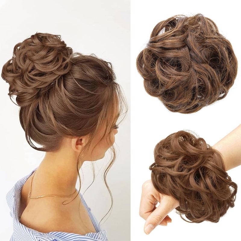 Unordentlicher Dutt Haarteil Wellige Synthetische Haargummis für Sofortiges Volumen Elastische Dutt-Pferdeschwanz-Haarverlängerungen Dicke Haarteile für Frauen