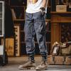 Retro Tying Work Pants for Men's Spring and Autumn Pure Cotton Wear-resistant Work Loose Casual Trousers