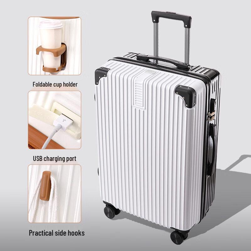 HANDUNYOU Durable Aluminum Frame Luggage with USB and Cup Holder 24 inch