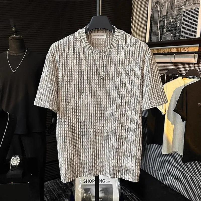 Men s Summer Jacquard Rainbow-Print Crew-Neck Short-Sleeve T-Shirt XS
