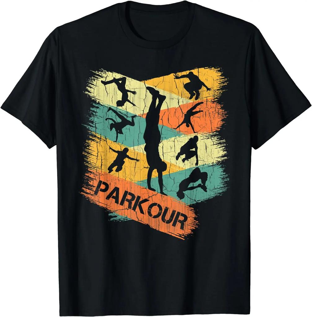 Vintage Style Distressed Parkour Retro Silhouette TShirt Short Sleeve Tops Harajuku Clothing Kawaii Anime Shirt Ropa Hombre