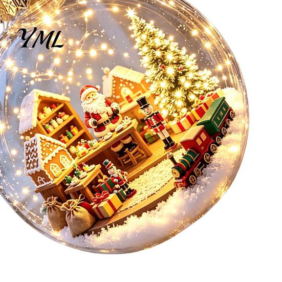 Winter Theme Party Favors Lighted Christmas Ornaments, 3D Miniature Scene Hanging Balls with Warm LED Light, Cute Festive Home Desktop Decorations