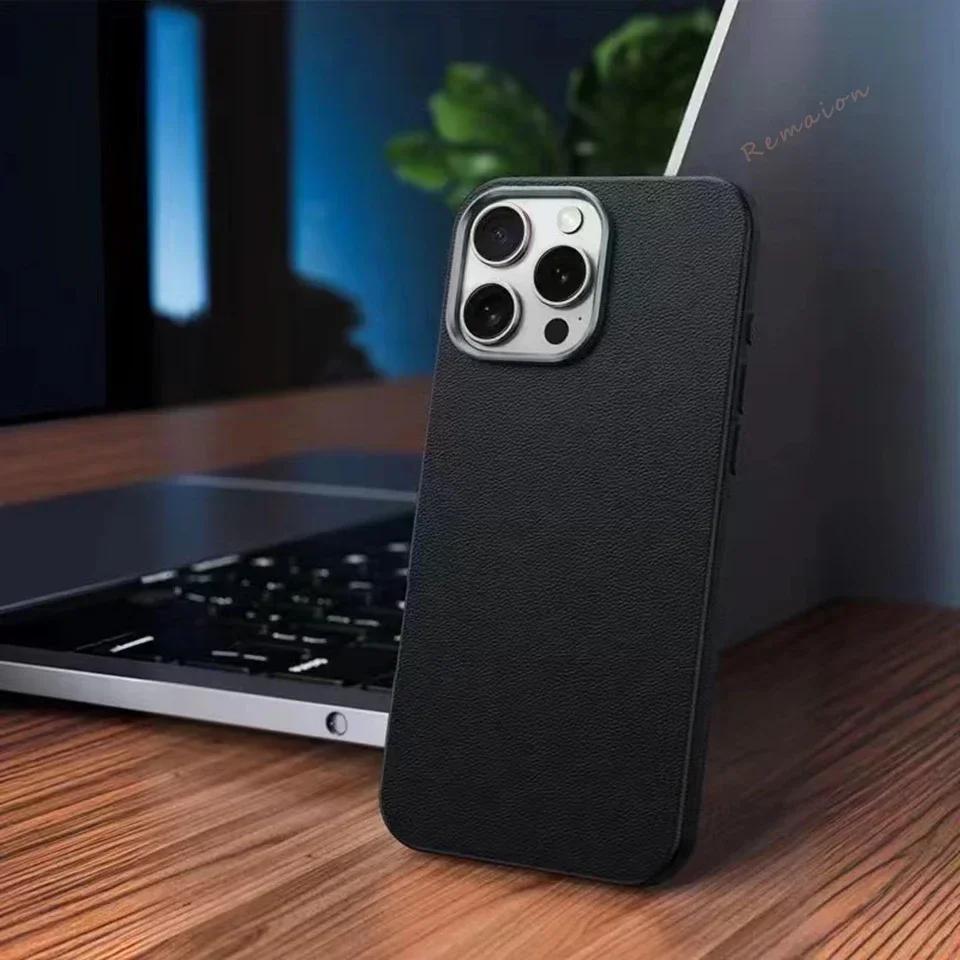 Official Leather Texture 16 Case for iPhone 16 14 11 13 12 15 Pro Max X XR XS Max 16 plus Soft Liquid Silicone Shockproof Cover