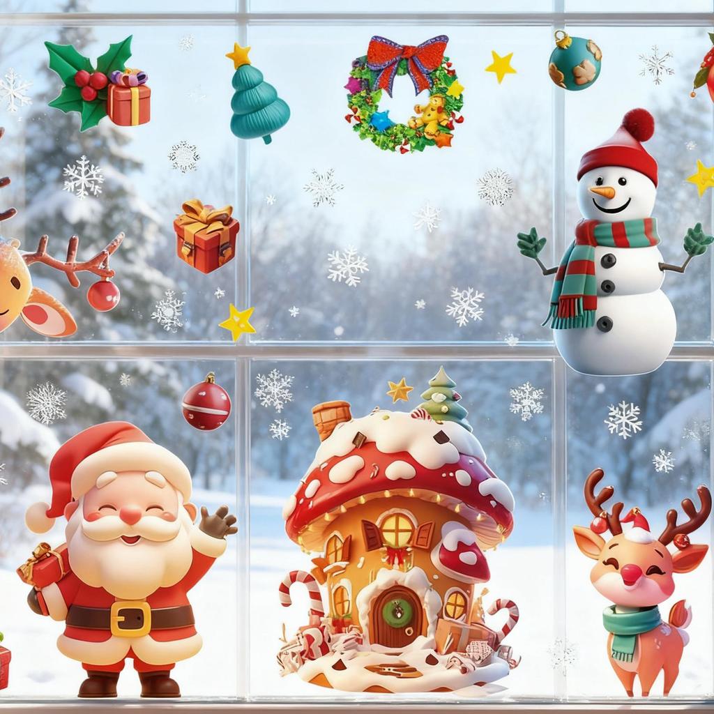Feiertags-Fenstersticker 4 Bögen Nikolaus Schneemann Rentier Fensteraufkleber Weihnachten Wand Glas Aufkleber Für Winter Haus Party Außen