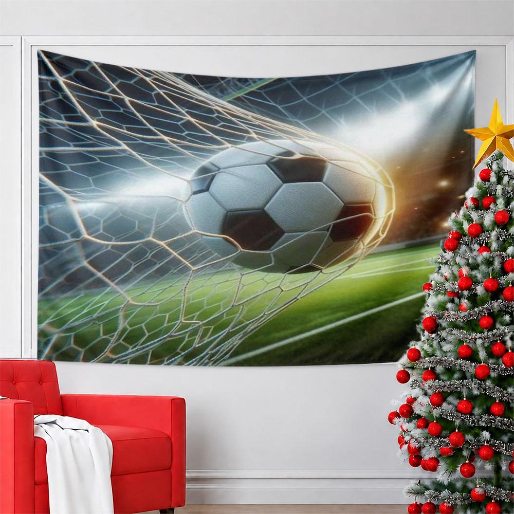 Soccer Ball Scoring in Goal Net Pattern Wall Hanging Tapestry Decorative Tapestry Home Decor for Bedroom and Living Room