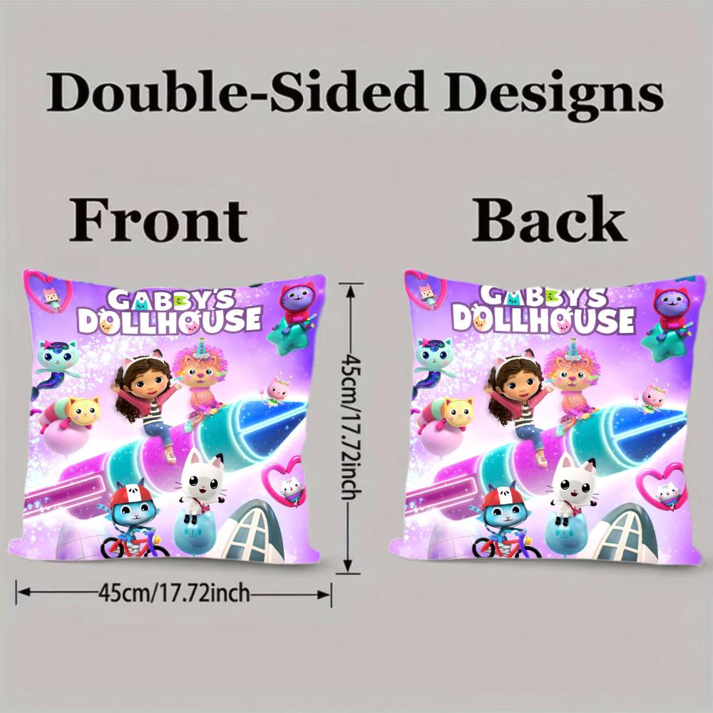 Cartoon Anime Gabby Dollhouse Short Plush Cushion Cover Pillow Case Double-Sided Printing Zipper Closure Sofa Party Home Decor