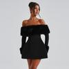 Zimné čierne bez ramienok nadýchané sexy šaty pre dámske róby elegantné večerné párty šaty bodycon mini jesenné šaty párty klub