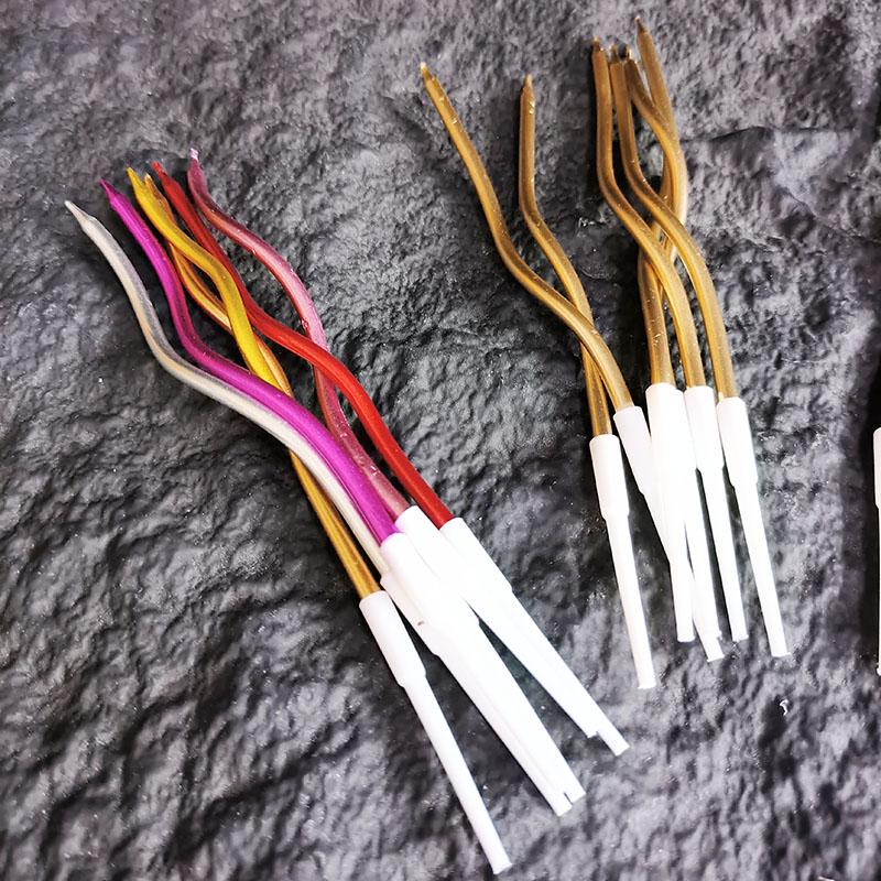 6pcs/lot Curve Birthday Candles Golden Thread Slender Rod Candle for Party Cake Decoration Pencil Candles
