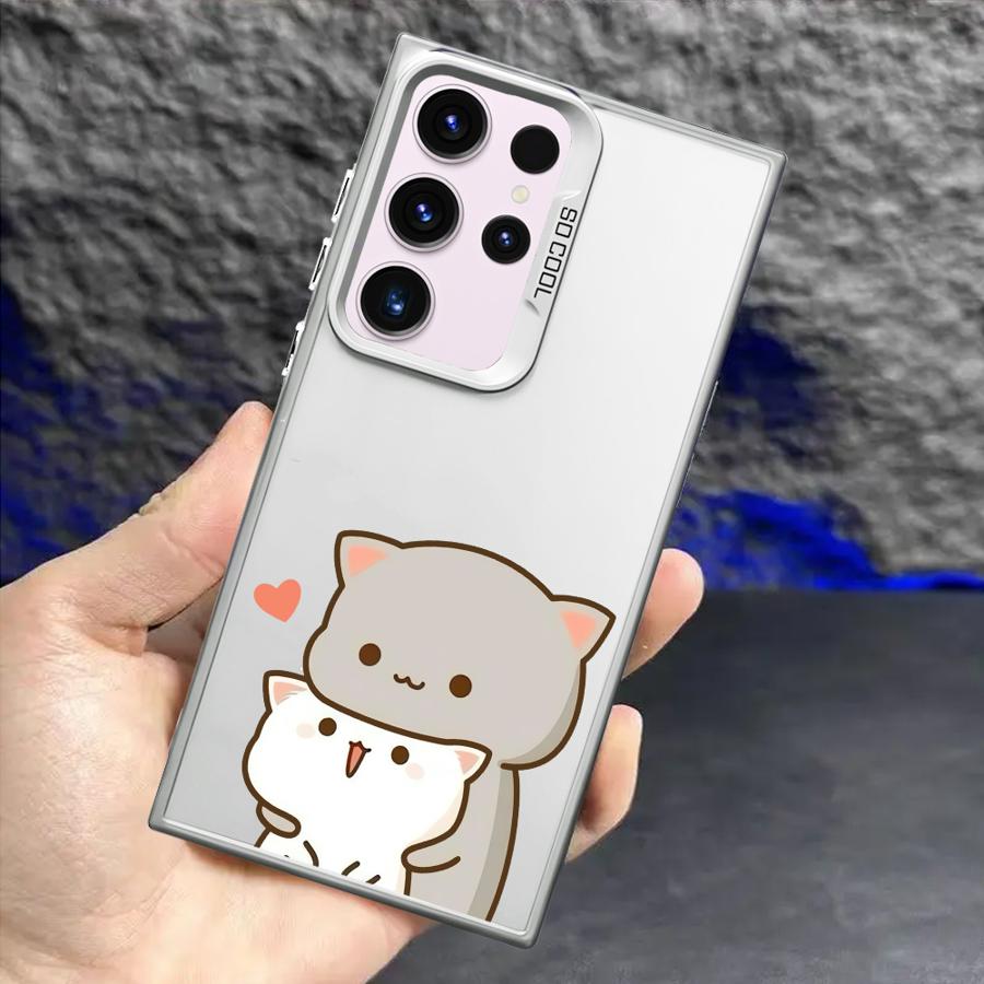 Phone Case for Samsung Galaxy S23 S24 S25 Ultra S20 S22 S23 FE Note 20 S21 Plus S24FE Shell Cover Cute Cartoon Cat Couple