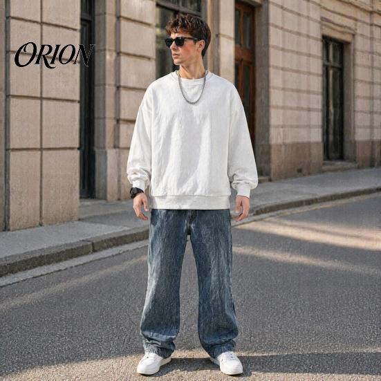 Loose Fit Athletic Wear Men Long Sleeve Sweatshirt, Pullover Shirt, Solid Soft Polyester Shirts Color Crew Neck Sweatshirt for Street Office
