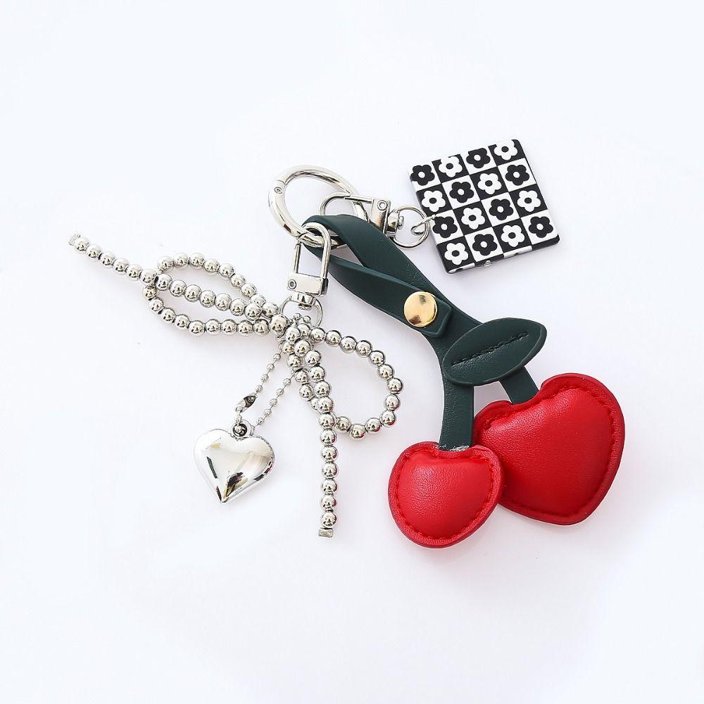 Tassel Cherry Keychain Heart Buckle Fruit Style Charms Fashion Leather Cherry Pendant Lady/Women