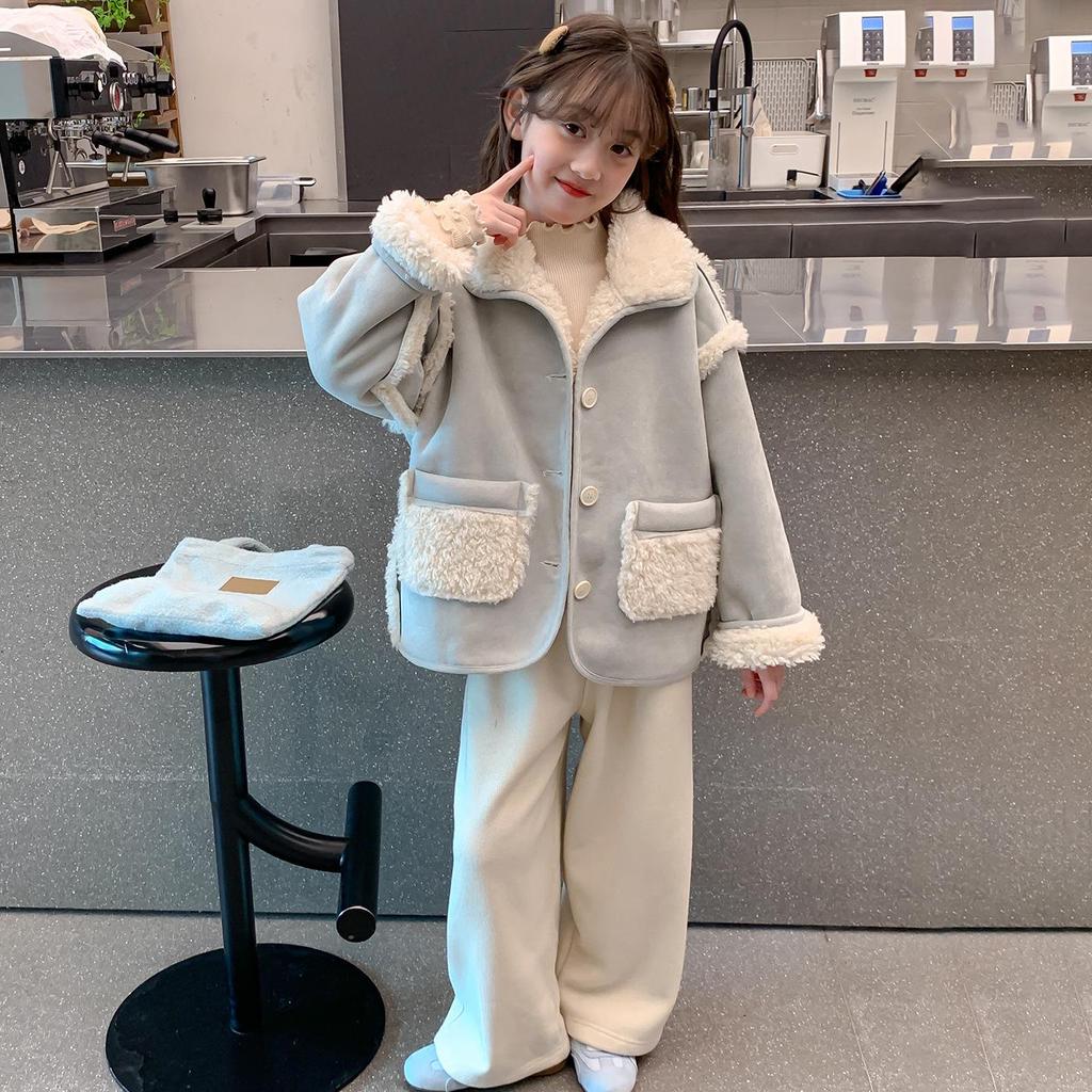 Girls' Fleece-Lined Fluffy Sweater Coat - 2025 Korean Style Lamb Wool Overcoat
