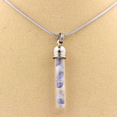 Stones and Minerals. Raw Benitoite Necklace. Tube Model.