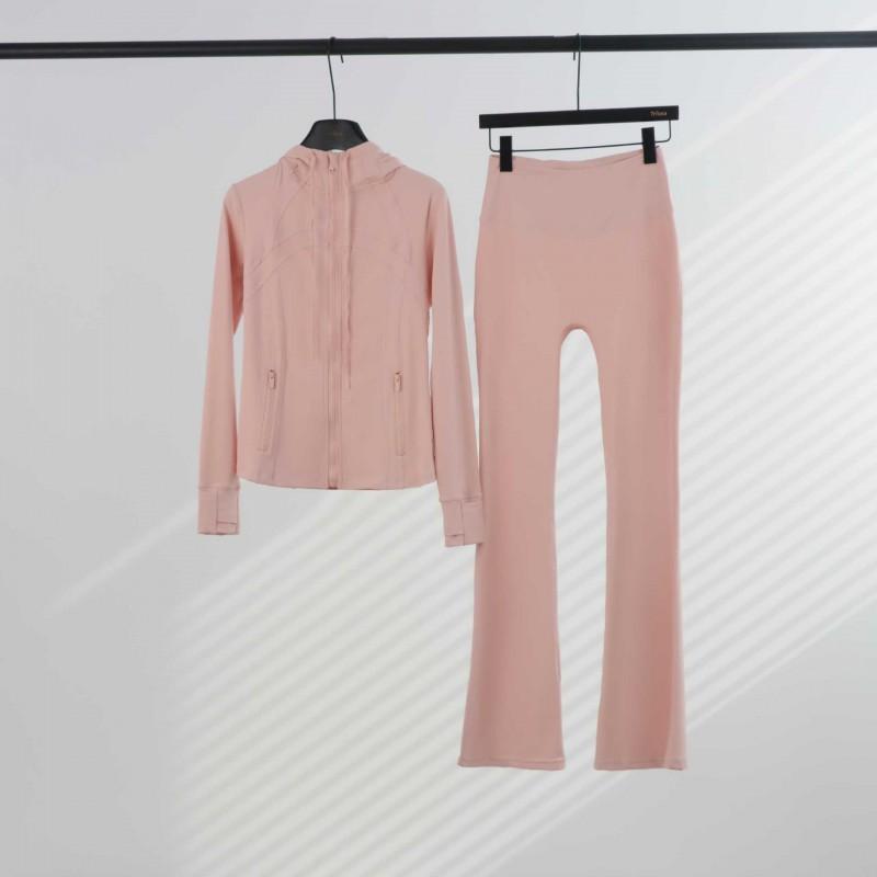 LU Womens Hooded Jacket Flared Pants Set Define Slim Fit Yoga Activewear