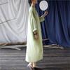Johnature Women Green Ramie Chinese Style Dress Stand Long Sleeve Print Floral A-Line Dress Autumn Button Vintage Dress